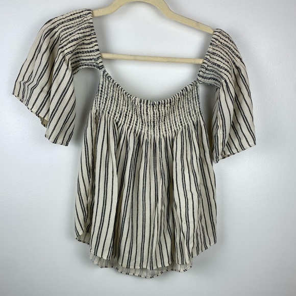 BILLABONG free flows too off the shoulder with stripes ruched S/P - Picture 2 of 8